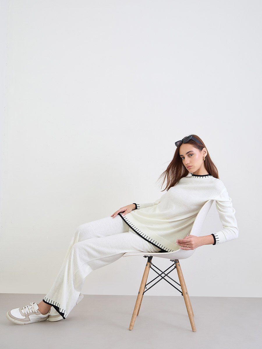 Contrast Trim Knitted Sweater and Joggers Co-ords