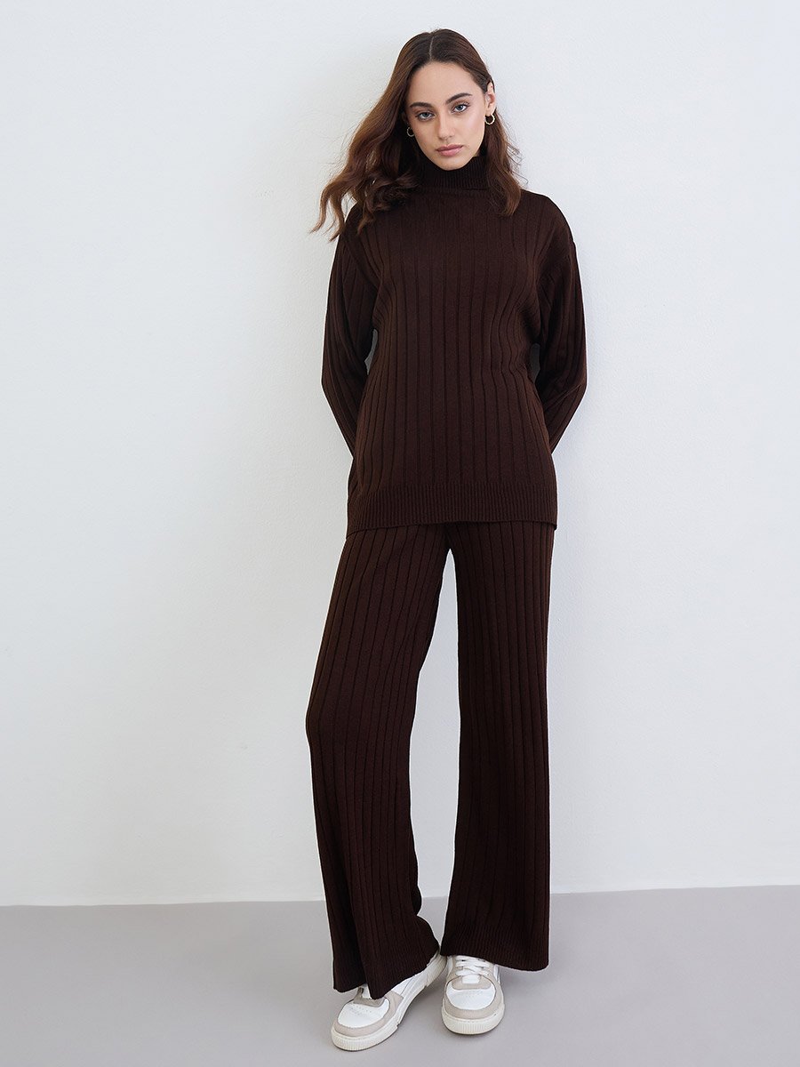 Longline Turtle Neck Knit Sweater and Pants Co-Ords