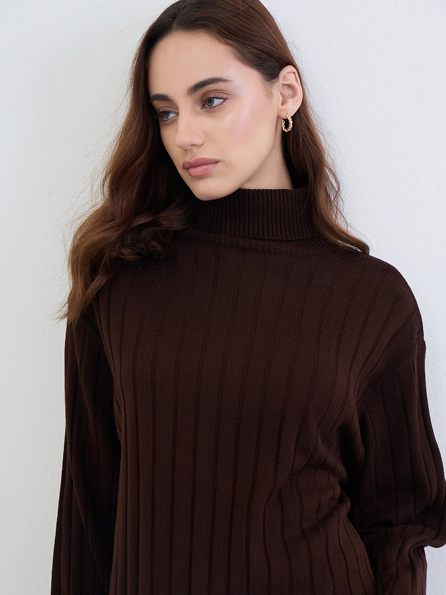 Longline Turtle Neck Knit Sweater and Pants Co-Ords