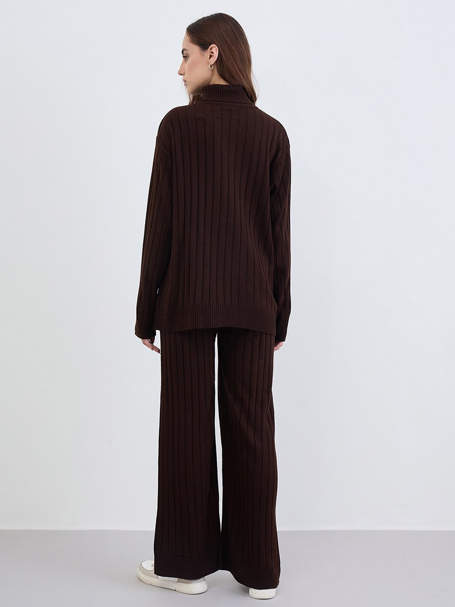 Longline Turtle Neck Knit Sweater and Pants Co-Ords