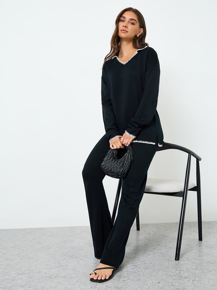 Women Black Sweater Tio and Trousers Co-Ords