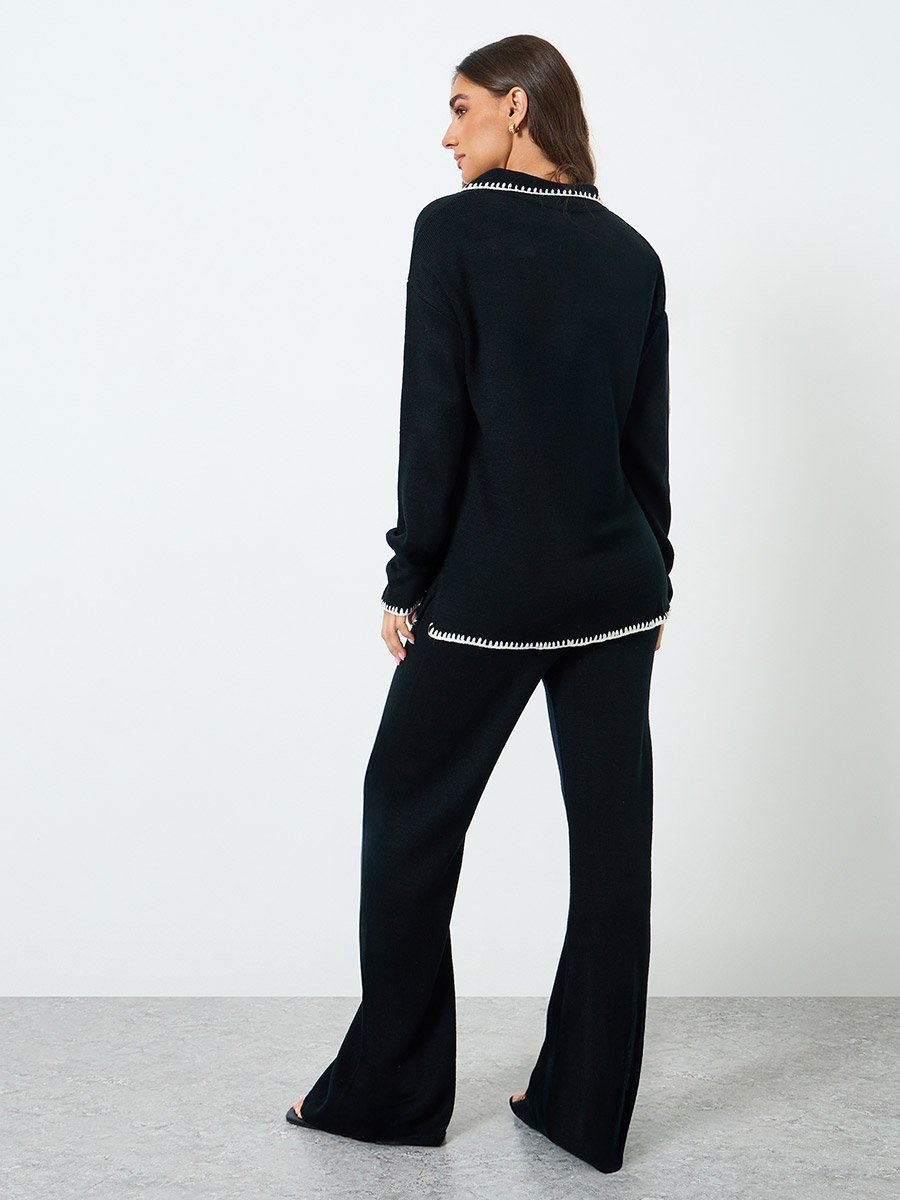 Women Black Sweater Tio and Trousers Co-Ords