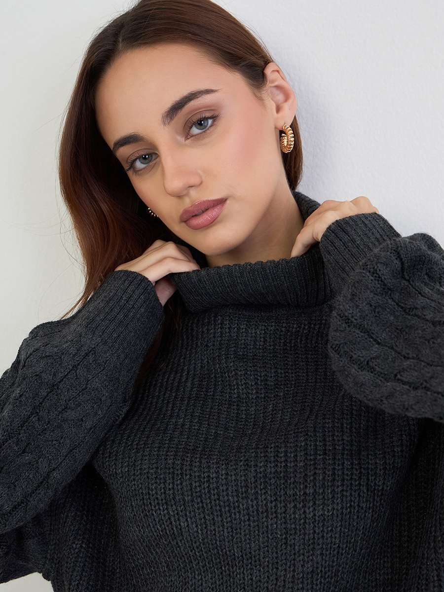 Charcoal Longline Chunky Knit Sweater