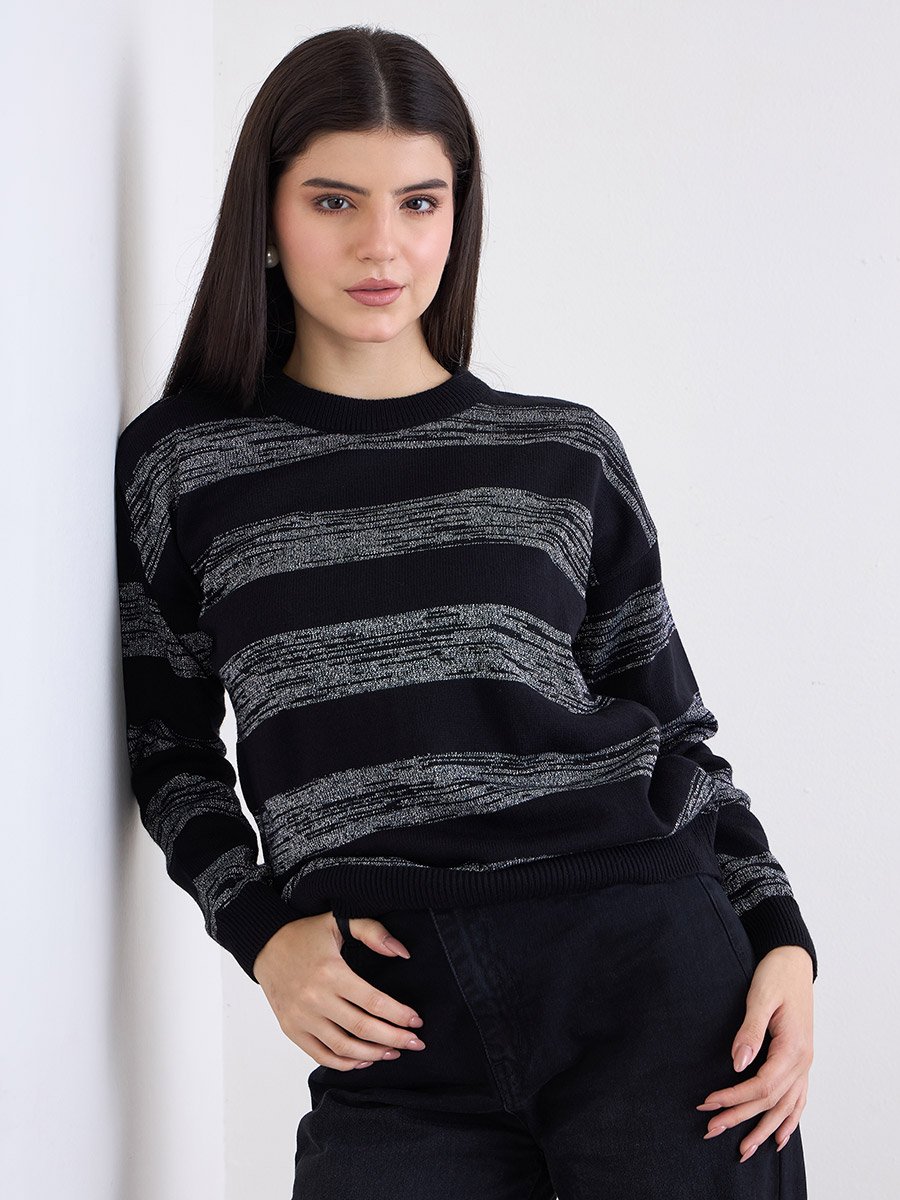 Black Striped Boxy Fit Sweater