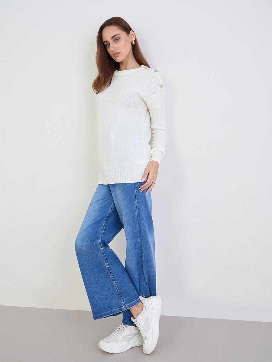 Off White Button Shoulder Sweater