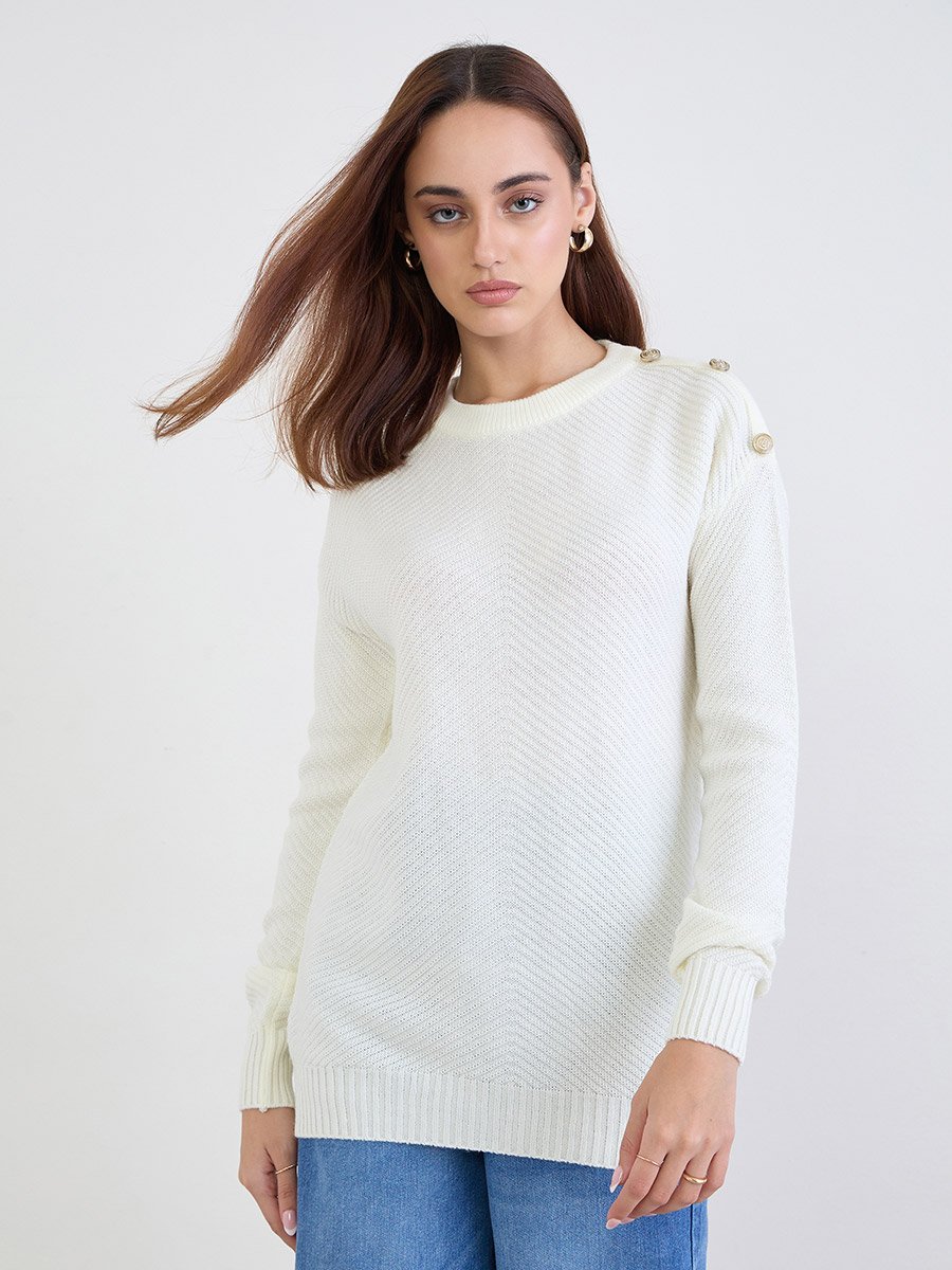 Off White Button Shoulder Sweater