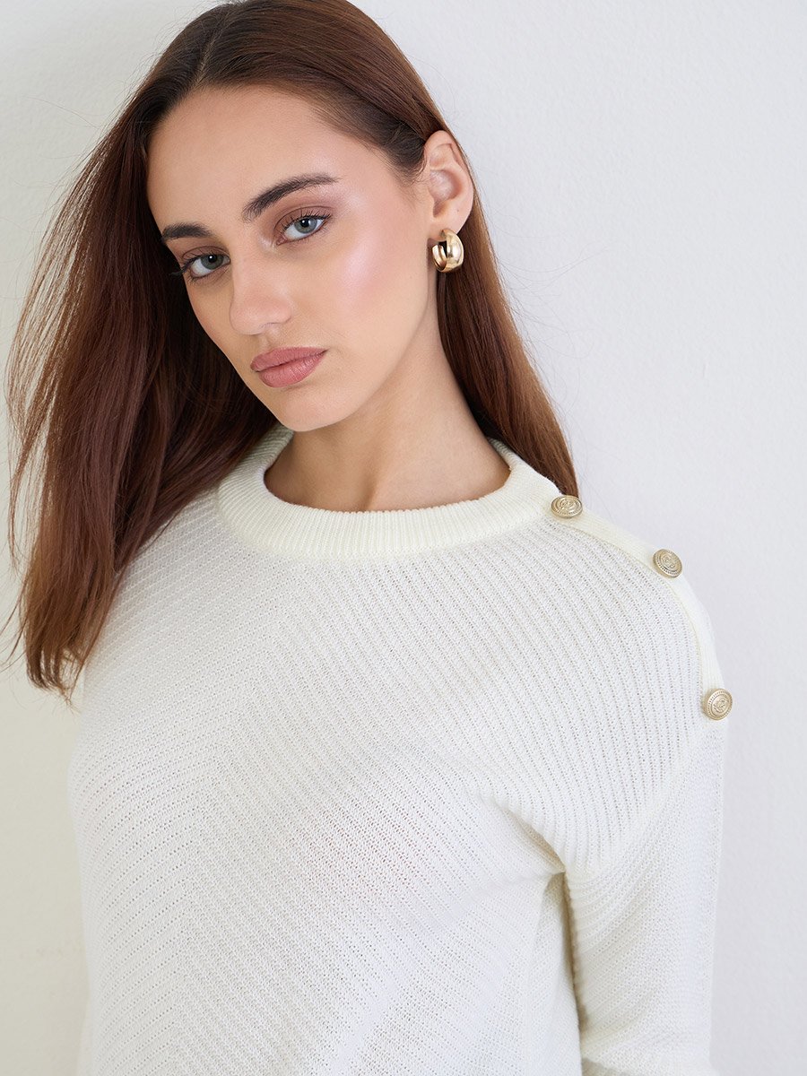 Off White Button Shoulder Sweater