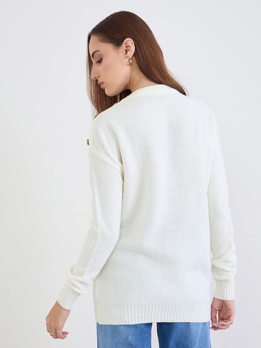 Off White Button Shoulder Sweater