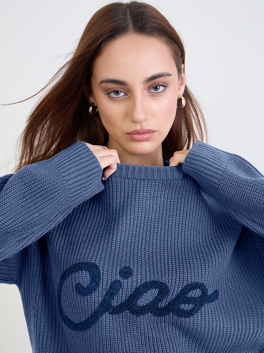 Medium Blue Embroidered Sweater