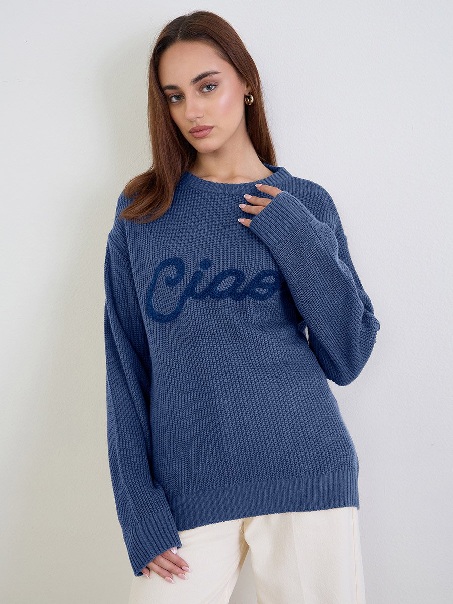 Medium Blue Embroidered Sweater