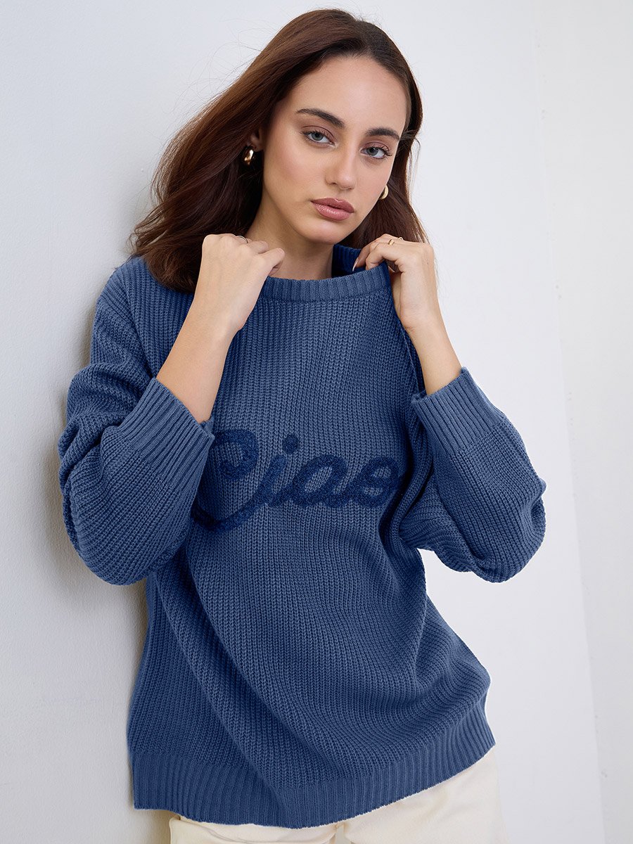 Medium Blue Embroidered Sweater