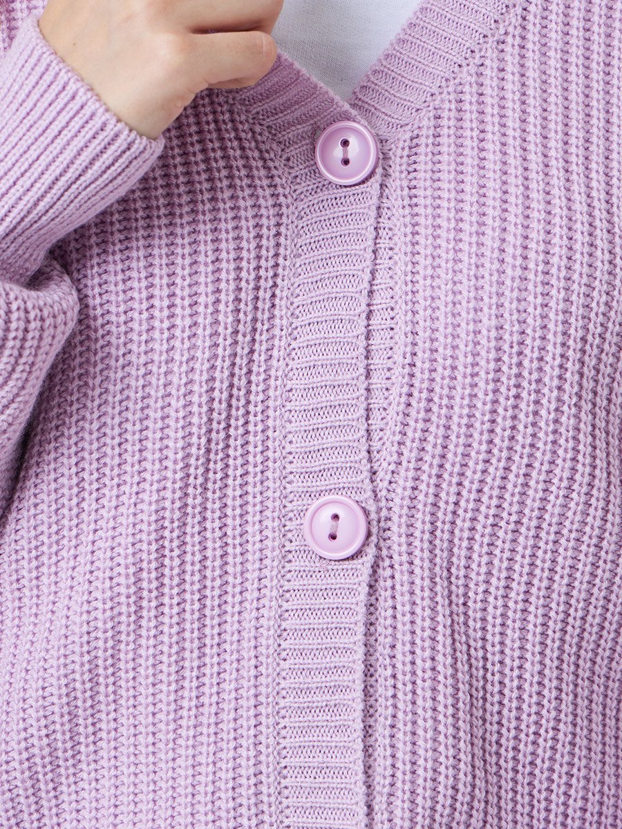 Lilac Regular Fit Button Down Chunky Knit Cardigan