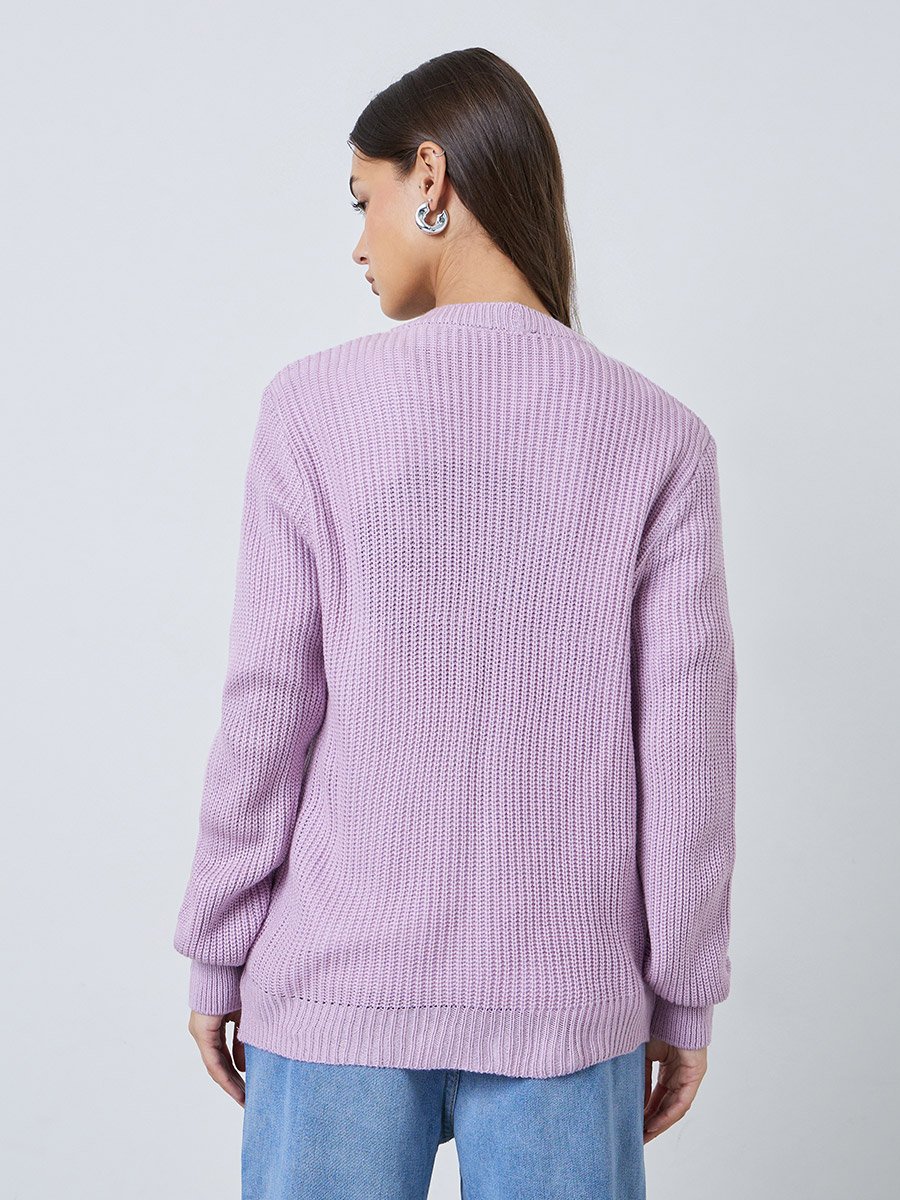 Lilac Regular Fit Button Down Chunky Knit Cardigan