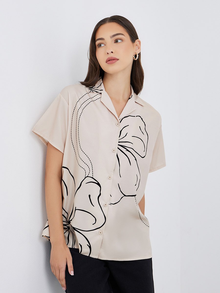 Floral Print Short Sleeve Oversized Shirt