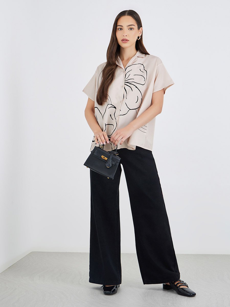 Floral Print Short Sleeve Oversized Shirt