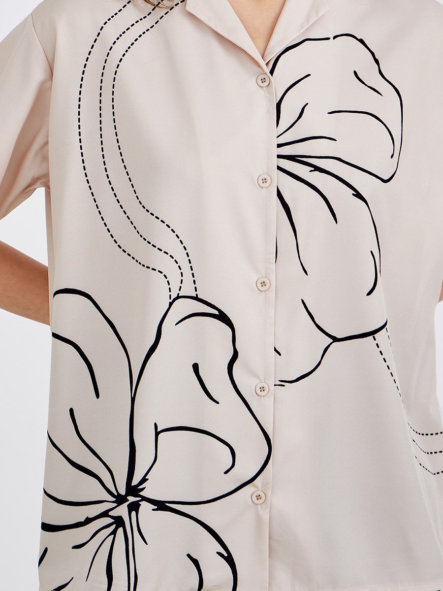 Floral Print Short Sleeve Oversized Shirt