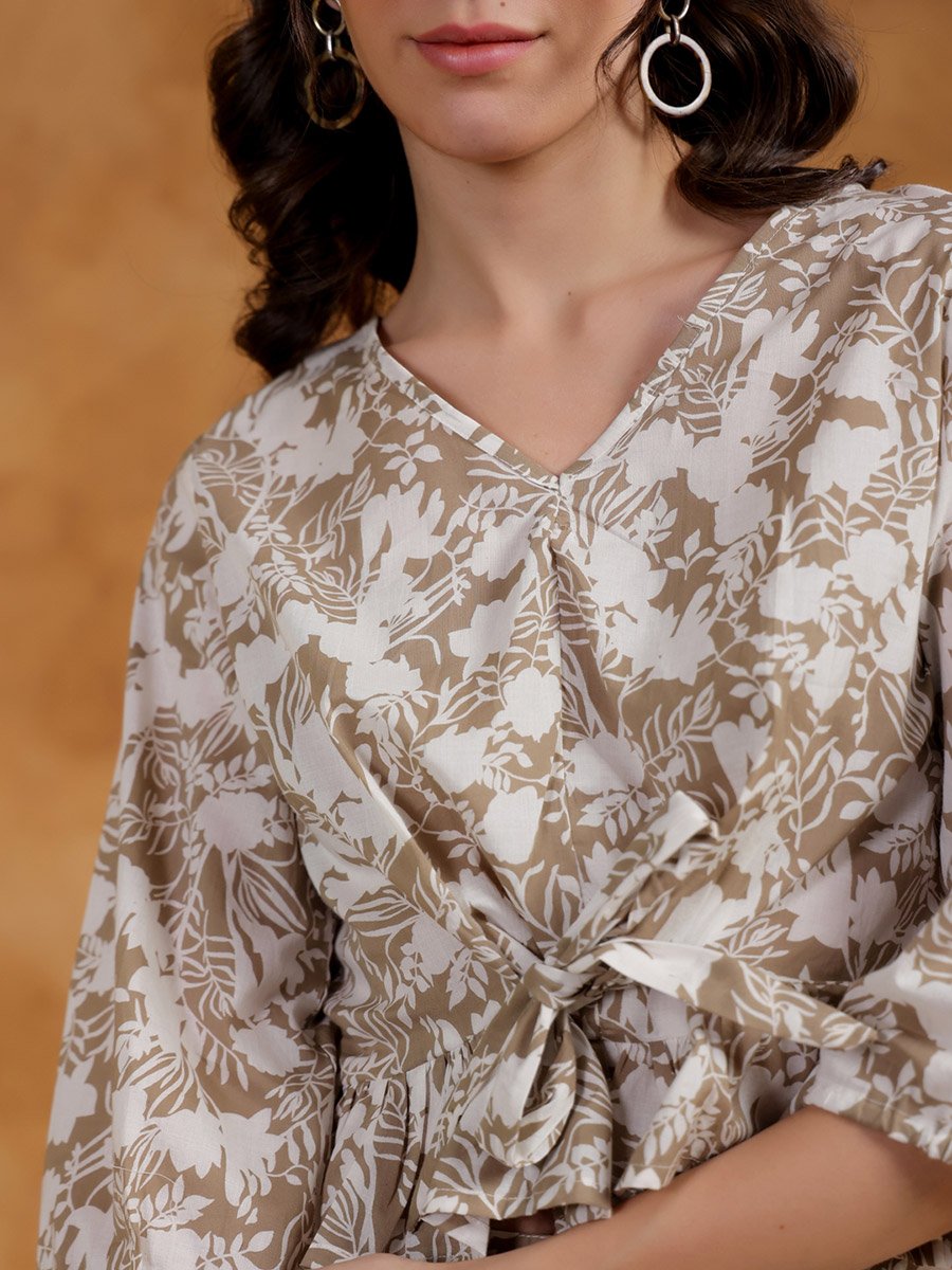 Printed Ruffled Hem Top and Pants Co-Ords