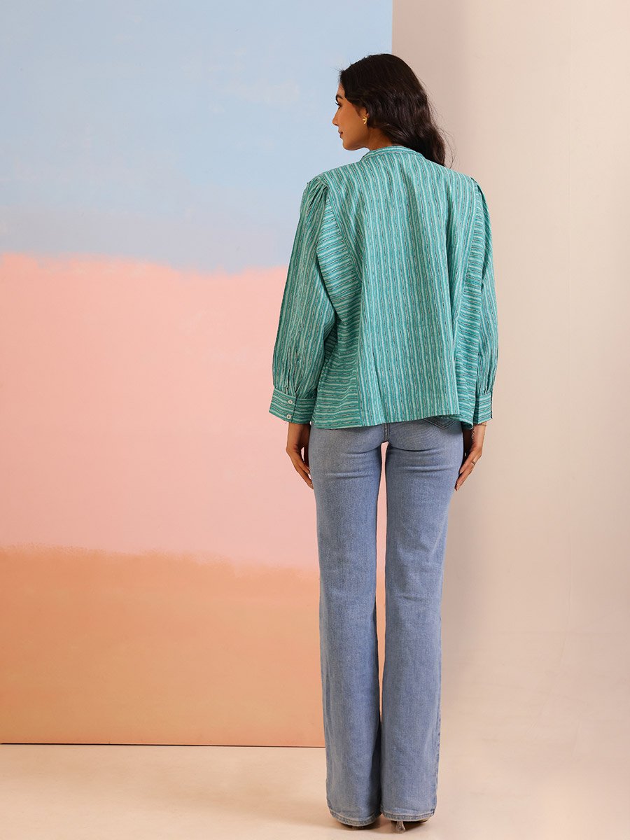 Women Striped Panelled Long Sleeve Cotton Shirt