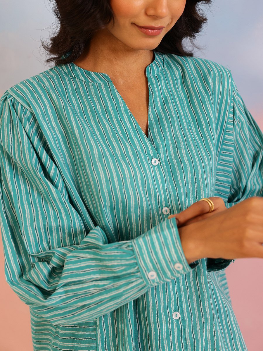 Women Striped Panelled Long Sleeve Cotton Shirt