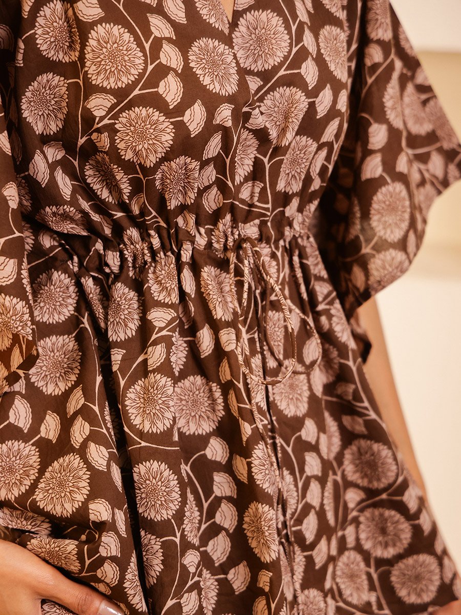 Women Pure Cotton Floral Printed Kimono Top and Pyjama Set