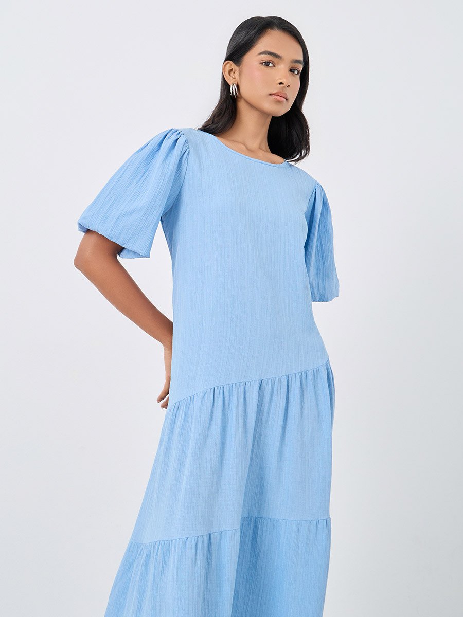 Texture Lantern Short Sleeve Maxi Dress