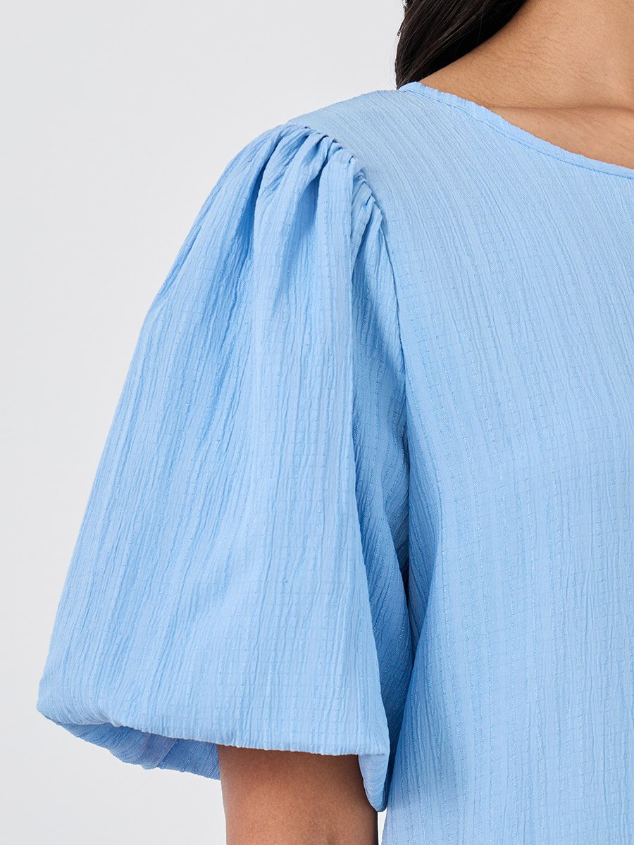Texture Lantern Short Sleeve Maxi Dress