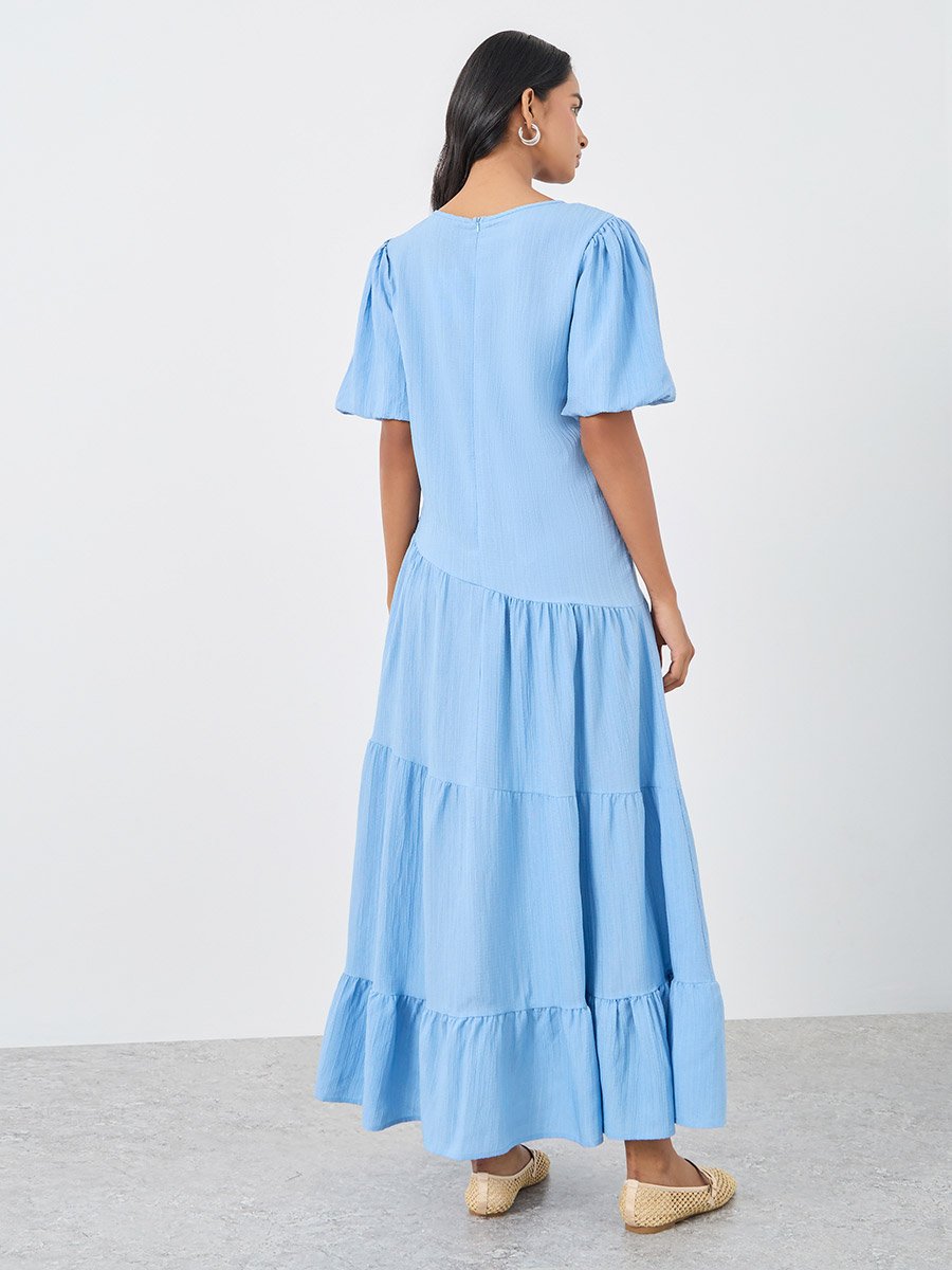 Texture Lantern Short Sleeve Maxi Dress