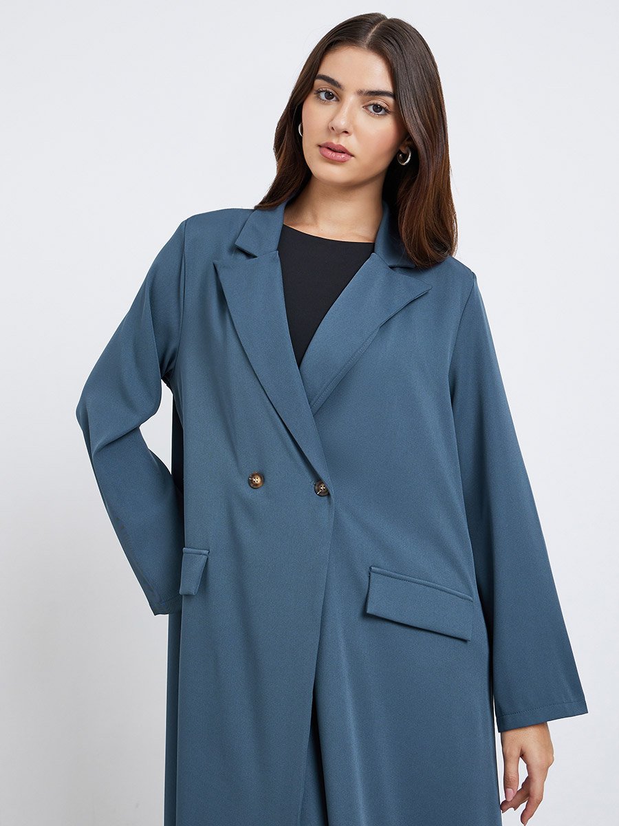 Women Notch Lapel Abaya with Mock Flap
