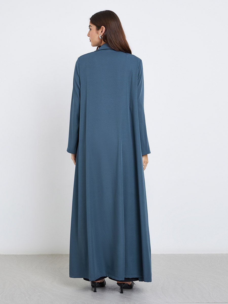 Women Notch Lapel Abaya with Mock Flap