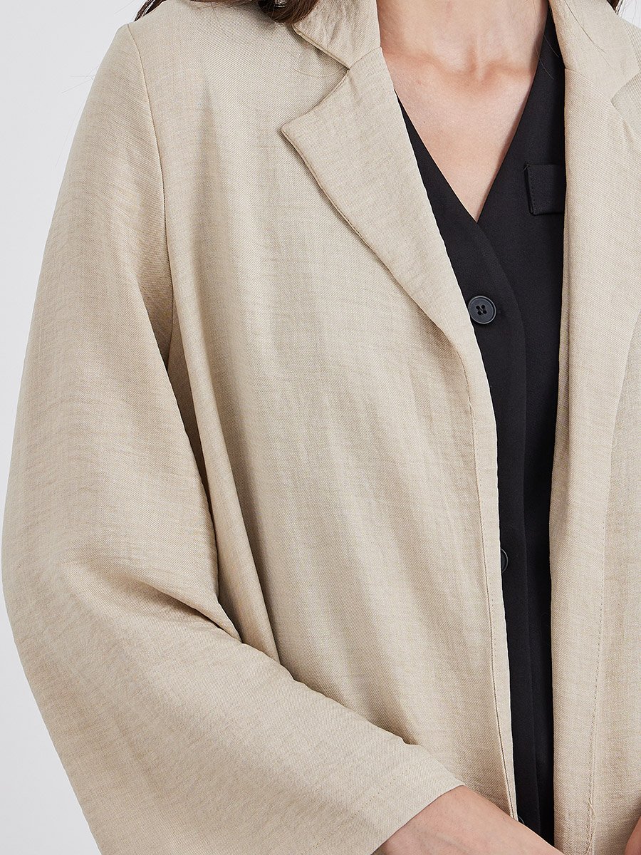 Women Beige Front Open Abaya with Notch Lapel