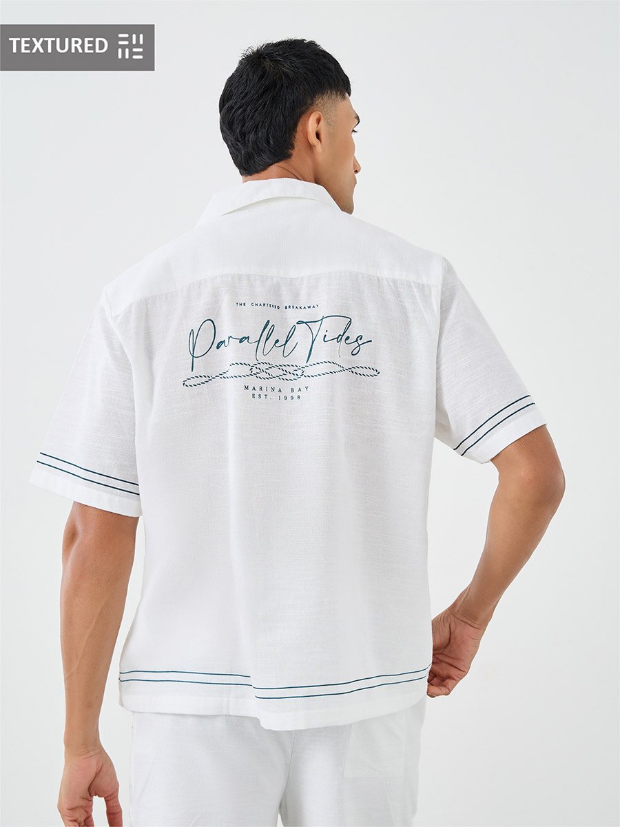Men Nautical Slogan Print Resort Collar Relaxed Fit Shirt and Shorts Co-Ords