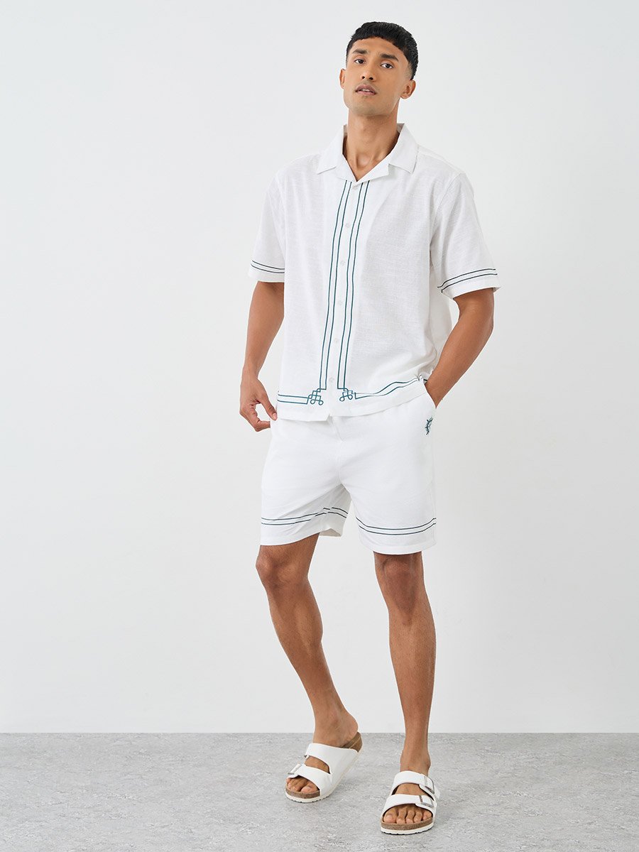 Men Nautical Slogan Print Resort Collar Relaxed Fit Shirt and Shorts Co-Ords