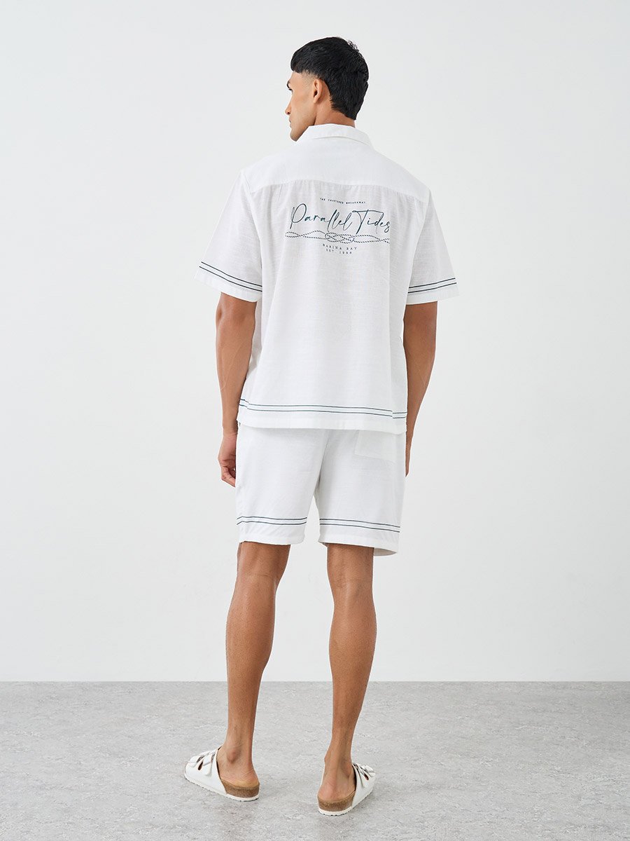 Men Nautical Slogan Print Resort Collar Relaxed Fit Shirt and Shorts Co-Ords