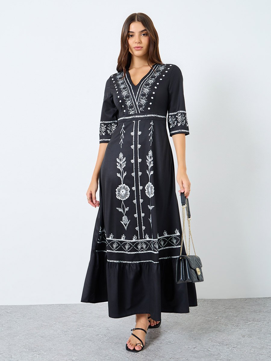 maxi dress kuwait Printed Ruffled Hem A-Line Maxi Dress For Women at Kuwait