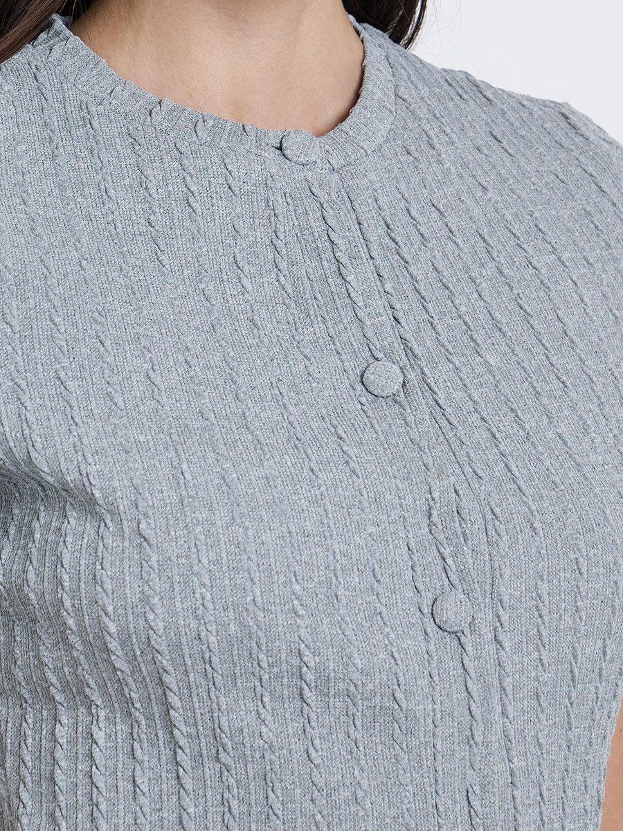 Women Grey Textured Buttoned Knit Top