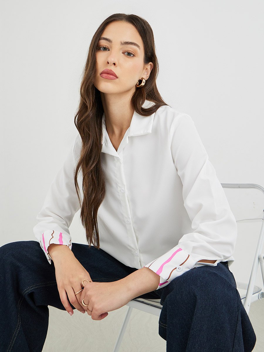 Solid Buttoned Spread Collar Shirt