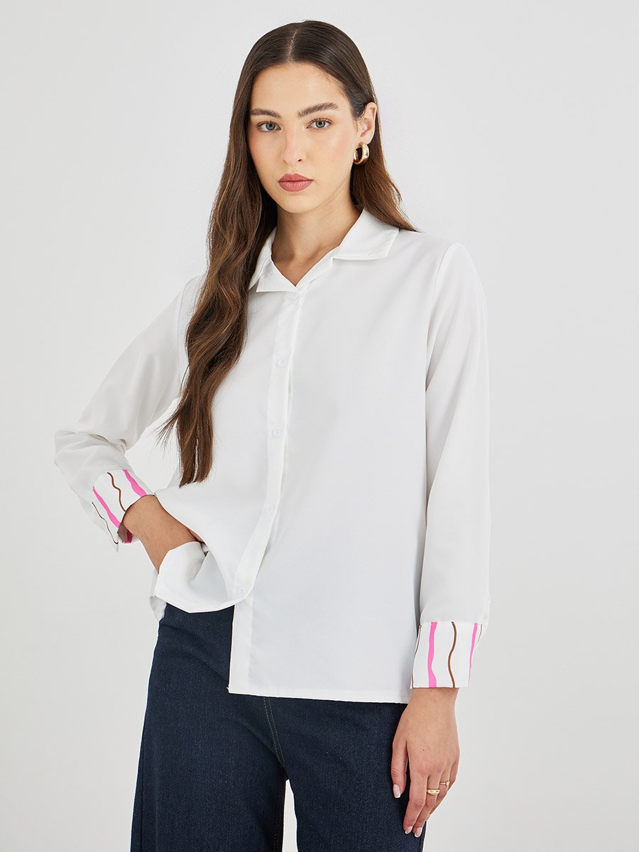 Solid Buttoned Spread Collar Shirt