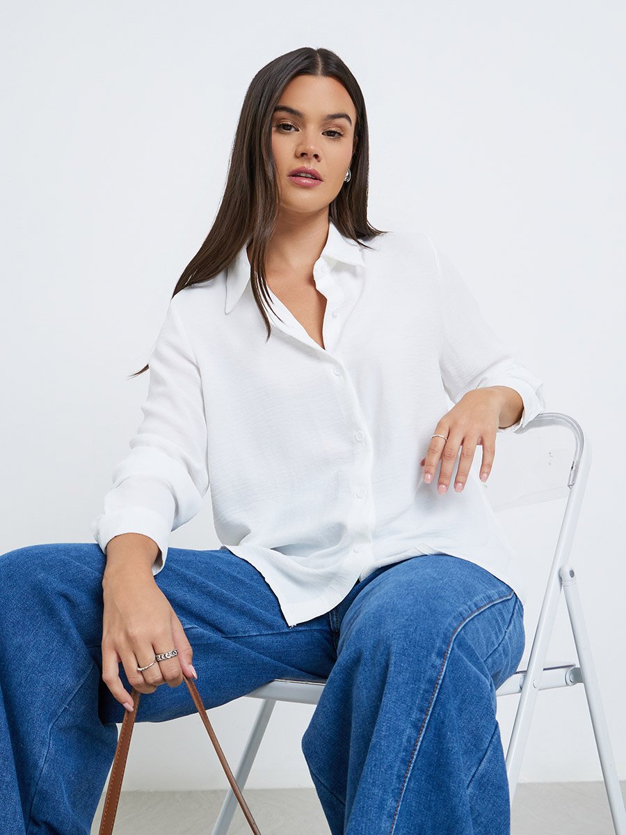 Women White Plain Collared Shirt