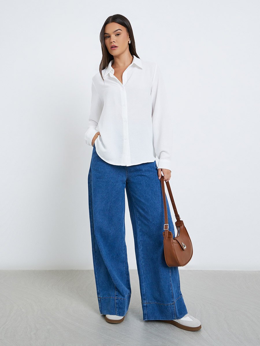 Women White Plain Collared Shirt