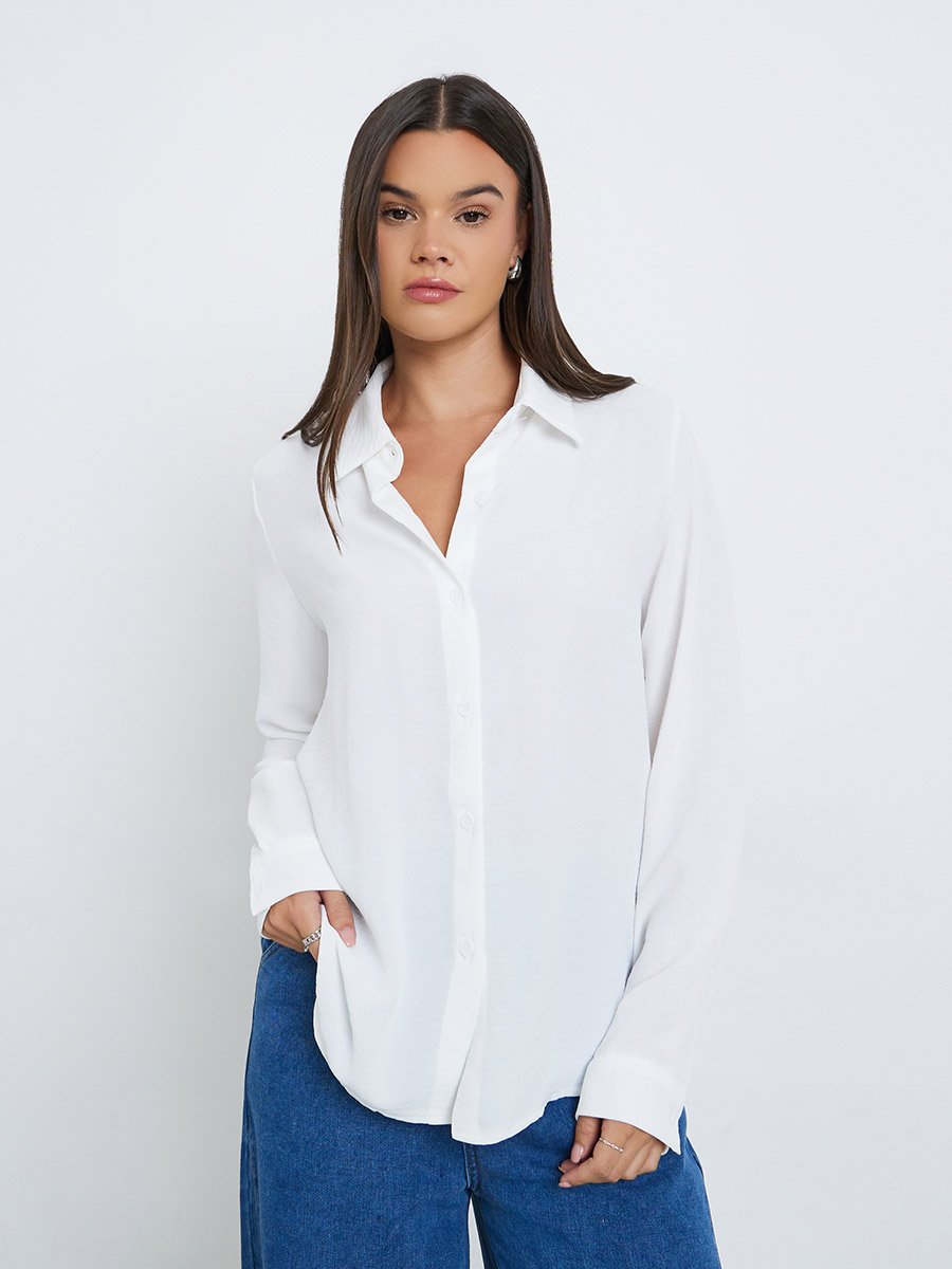 Women White Plain Collared Shirt
