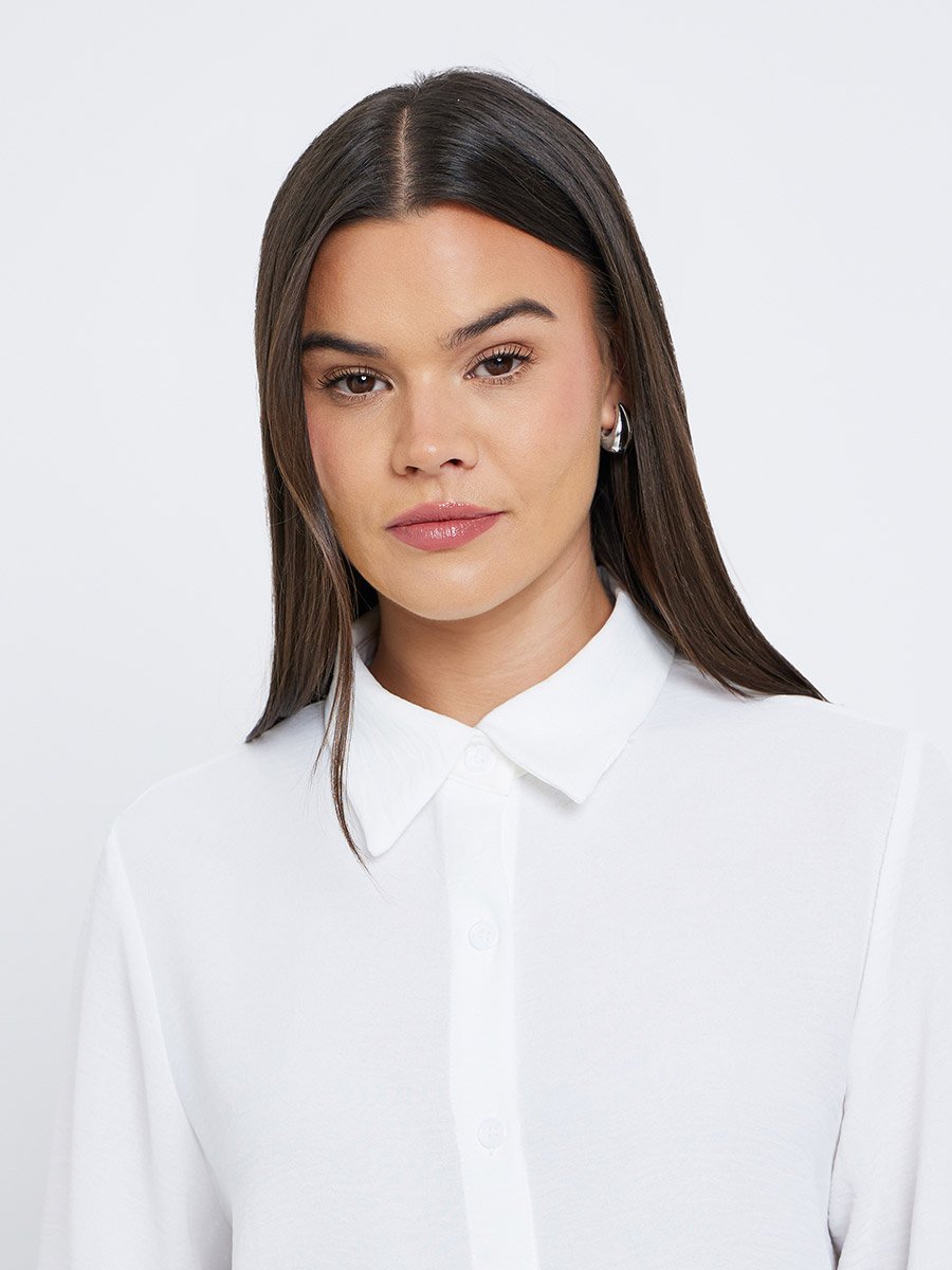 Women White Plain Collared Shirt