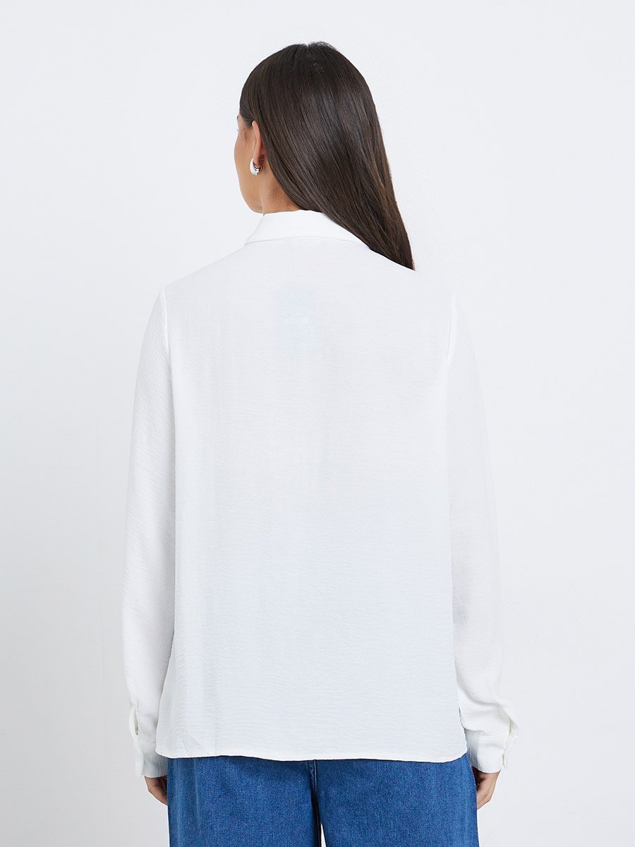 Women White Plain Collared Shirt
