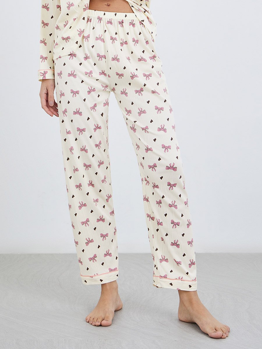 Bowknot Print Cotton Shirt and Pyjama Set