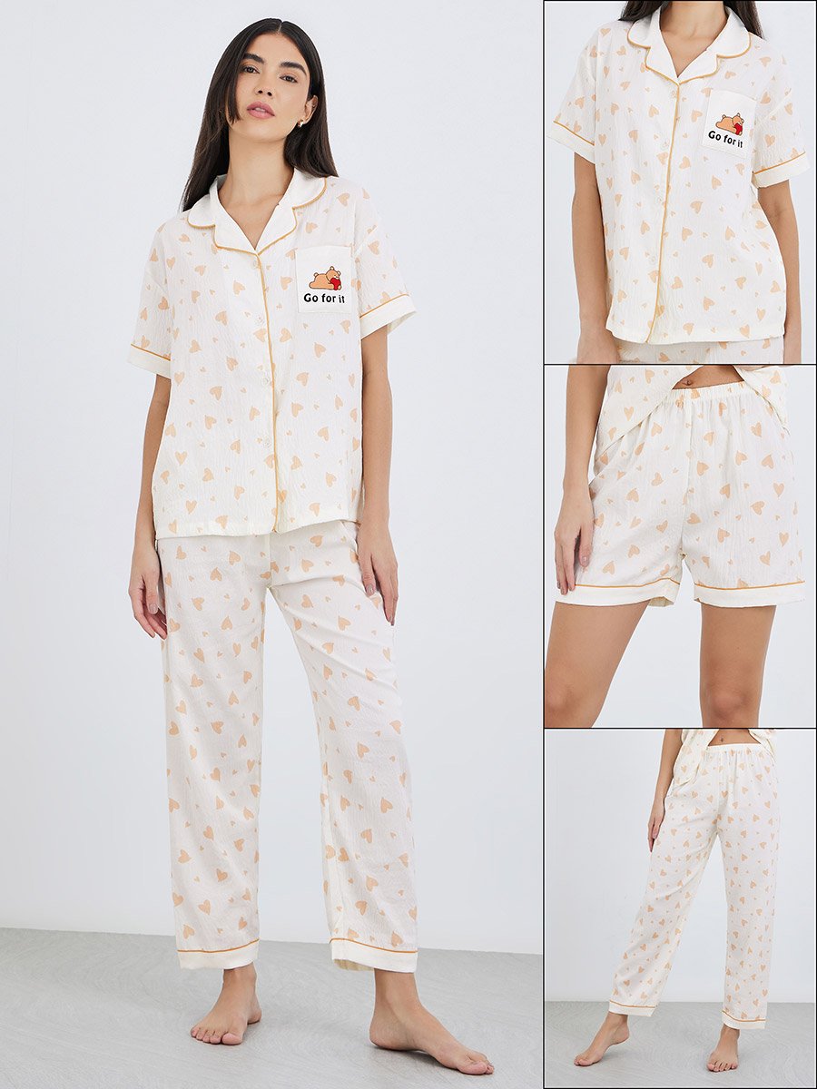 Pack of 3 - Bear Print Cotton Shirt, Pants and Shorts