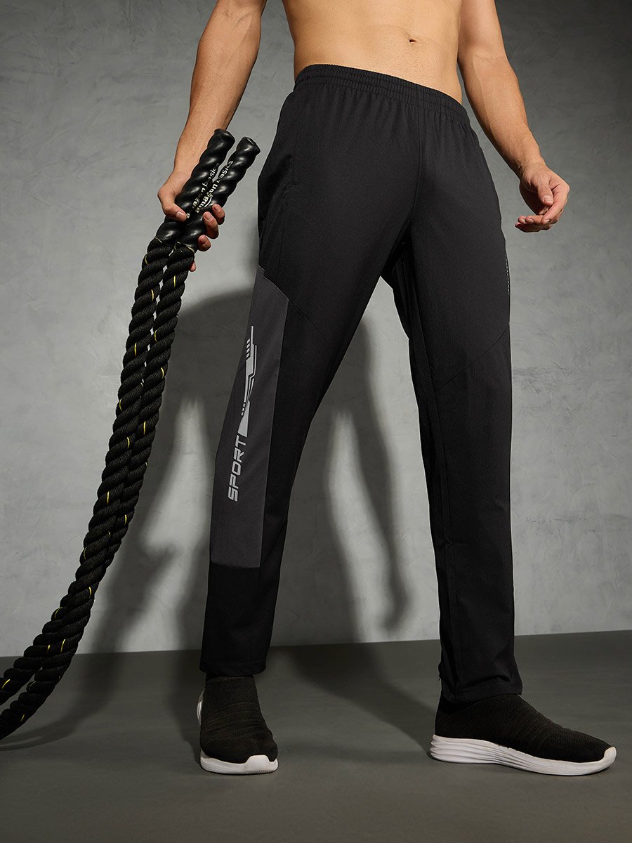 Men Black Relaxed Fit Contrast Panel Track Pants