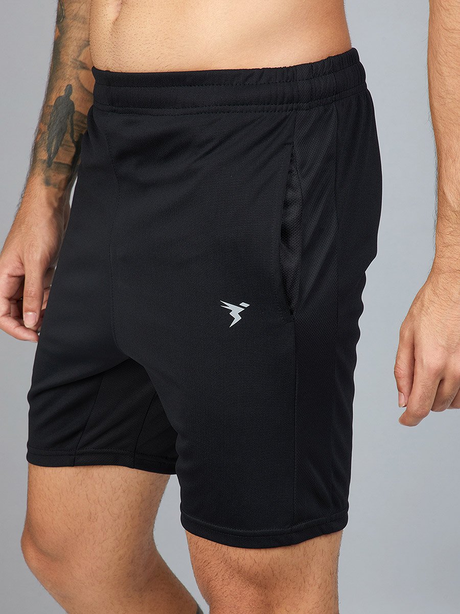 Black Solid Shorts with Side Pocket