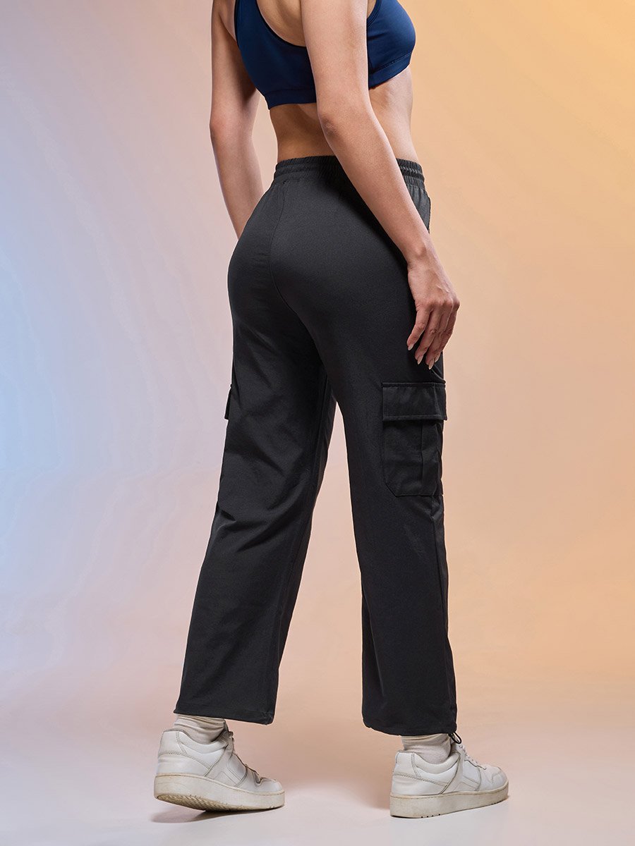 Women Solid Slim Fit Sports Cargo Track Pants