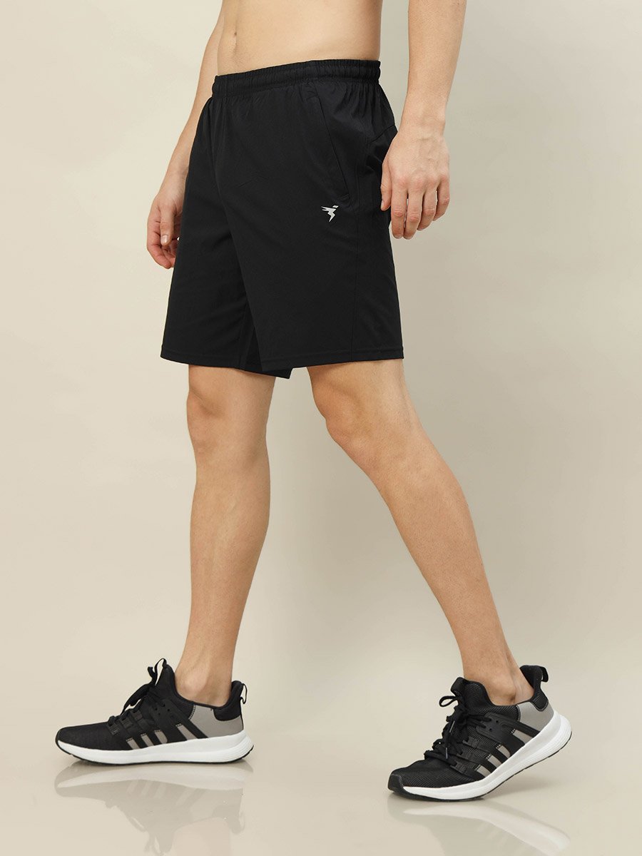Men Plain Black Shorts with Zip Pocket
