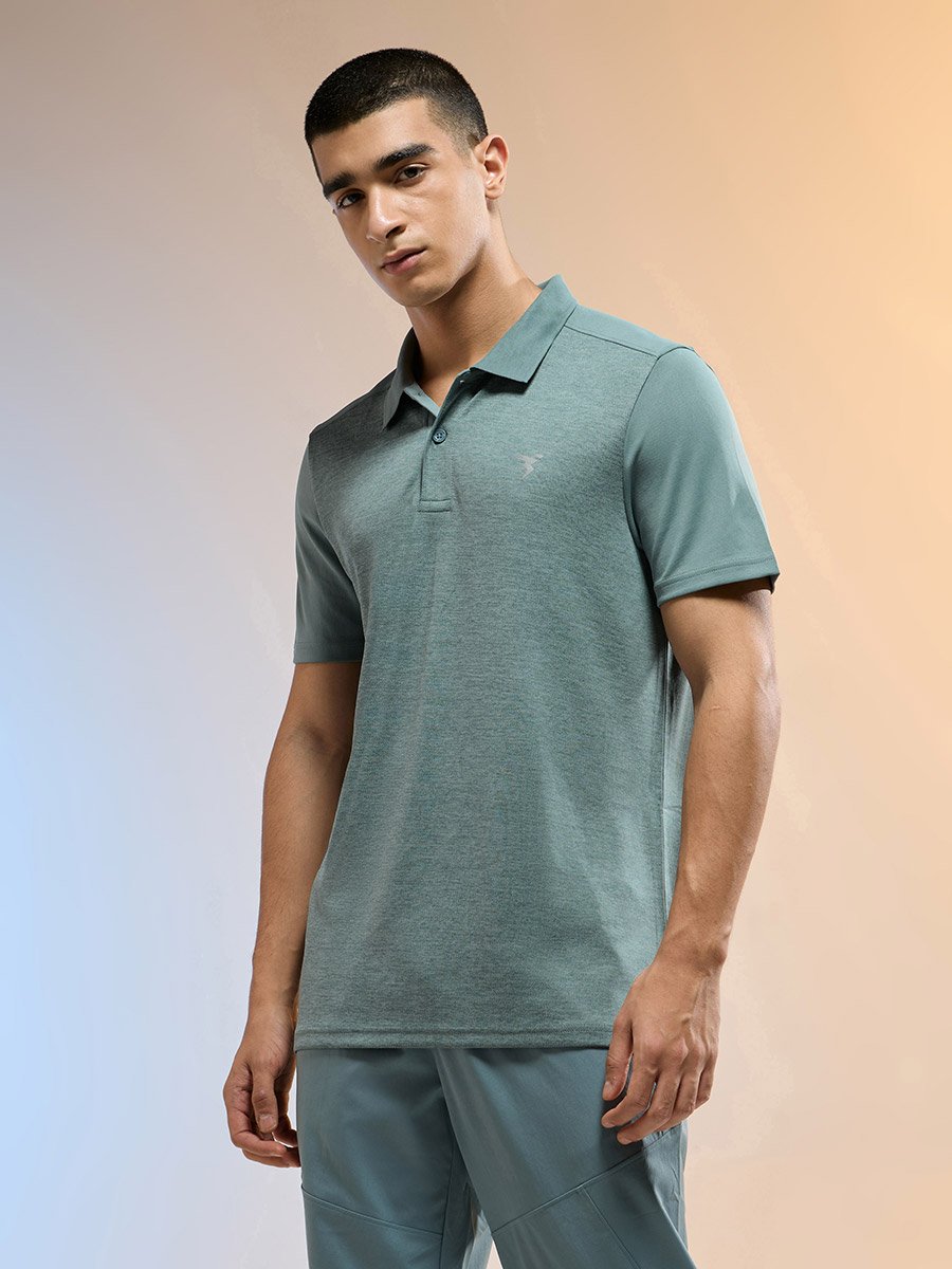Men Green Slim Fit Melange Polo
