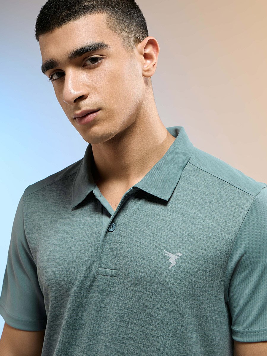 Men Green Slim Fit Melange Polo